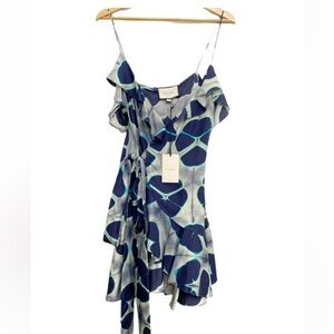 Alexis Blue and Teal Floral-Print Ruffle Mini Dress